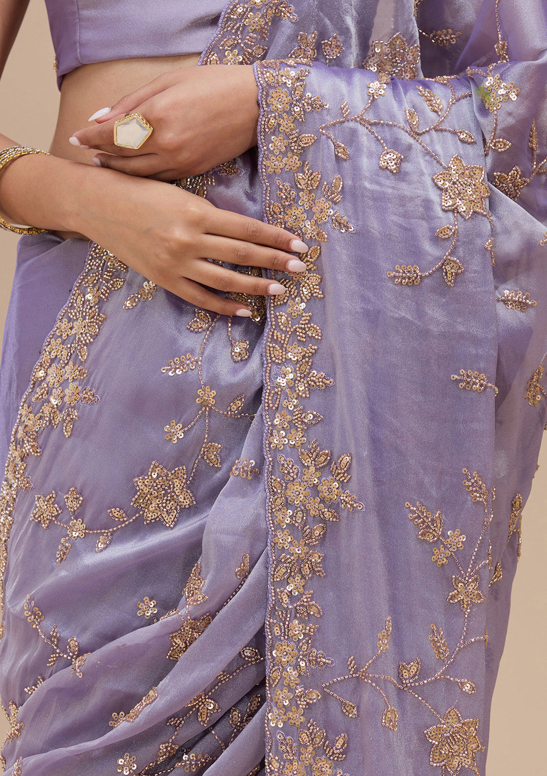 Lavender Cutdana Tissue Saree