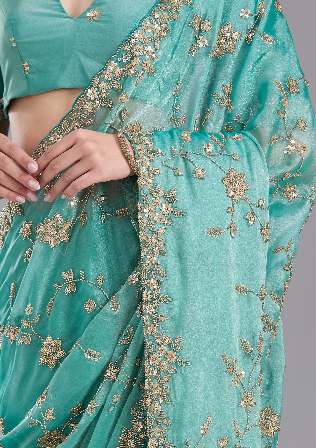 Sea Green Cutdana Tissue Saree