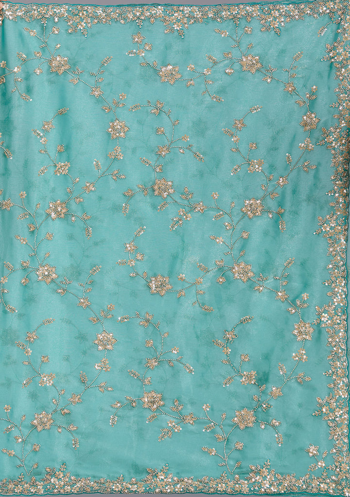 Sea Green Cutdana Tissue Saree