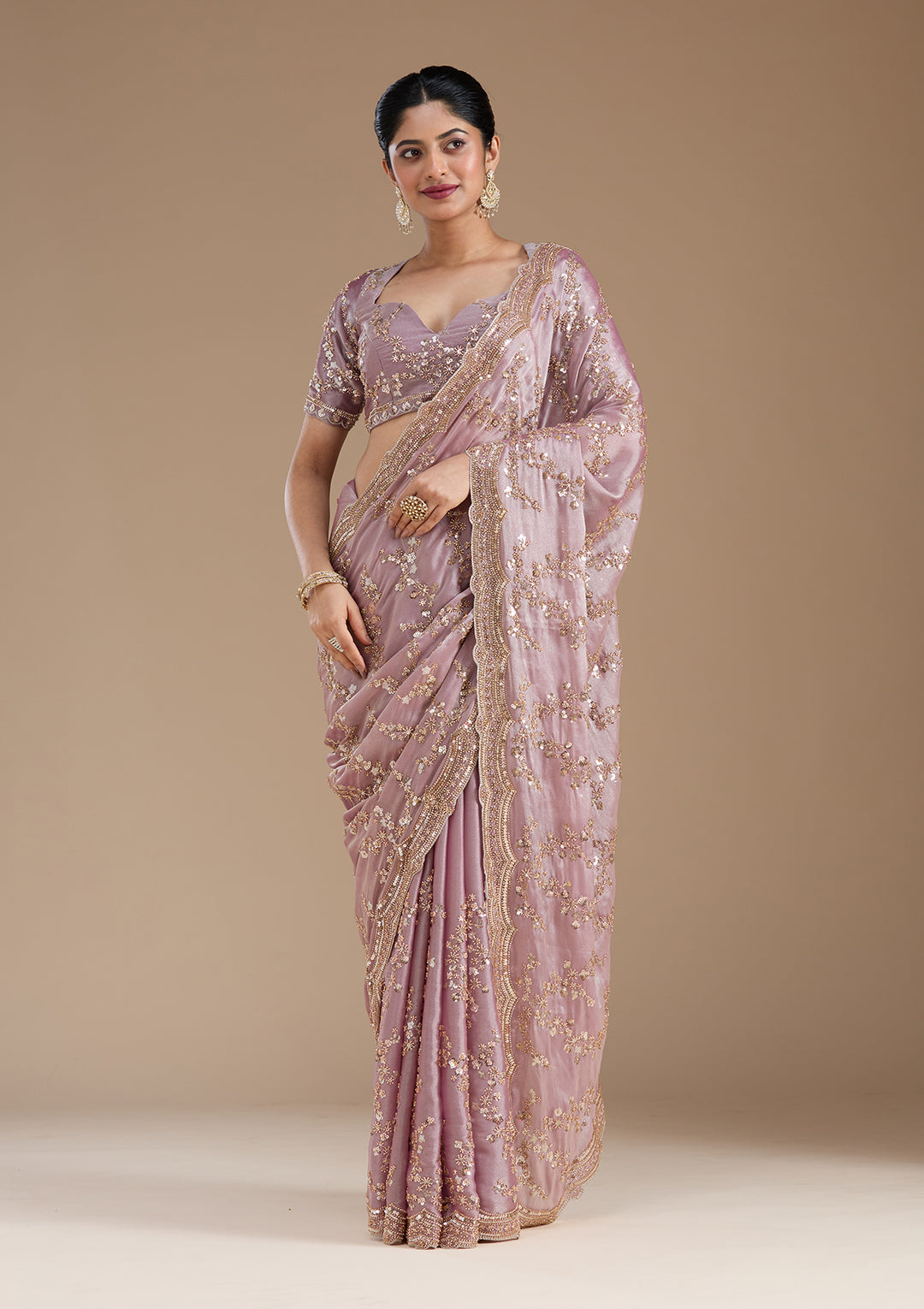 Light Lavender Tissue Cutdana Saree With Matching Blouse Piece