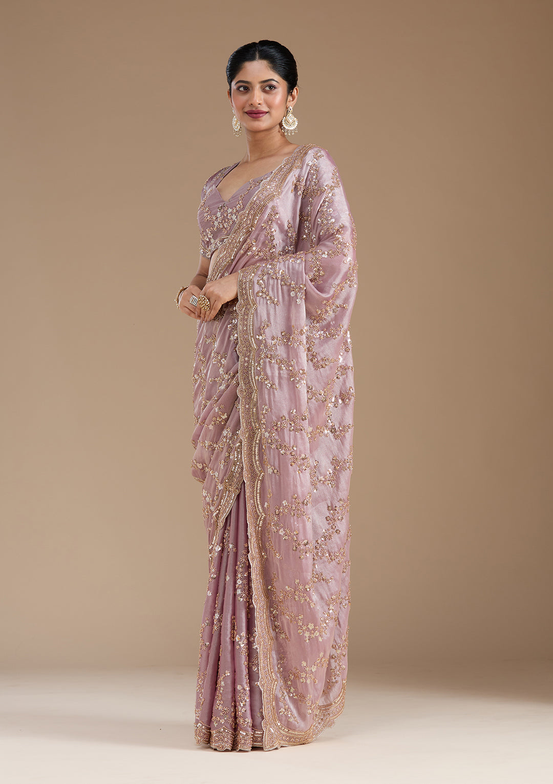 Light Lavender Tissue Cutdana Saree With Matching Blouse Piece