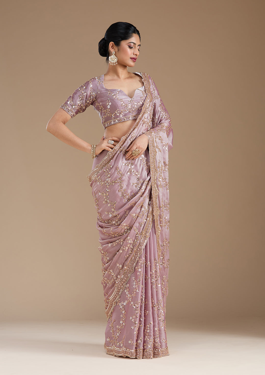 Light Lavender Tissue Cutdana Saree With Matching Blouse Piece