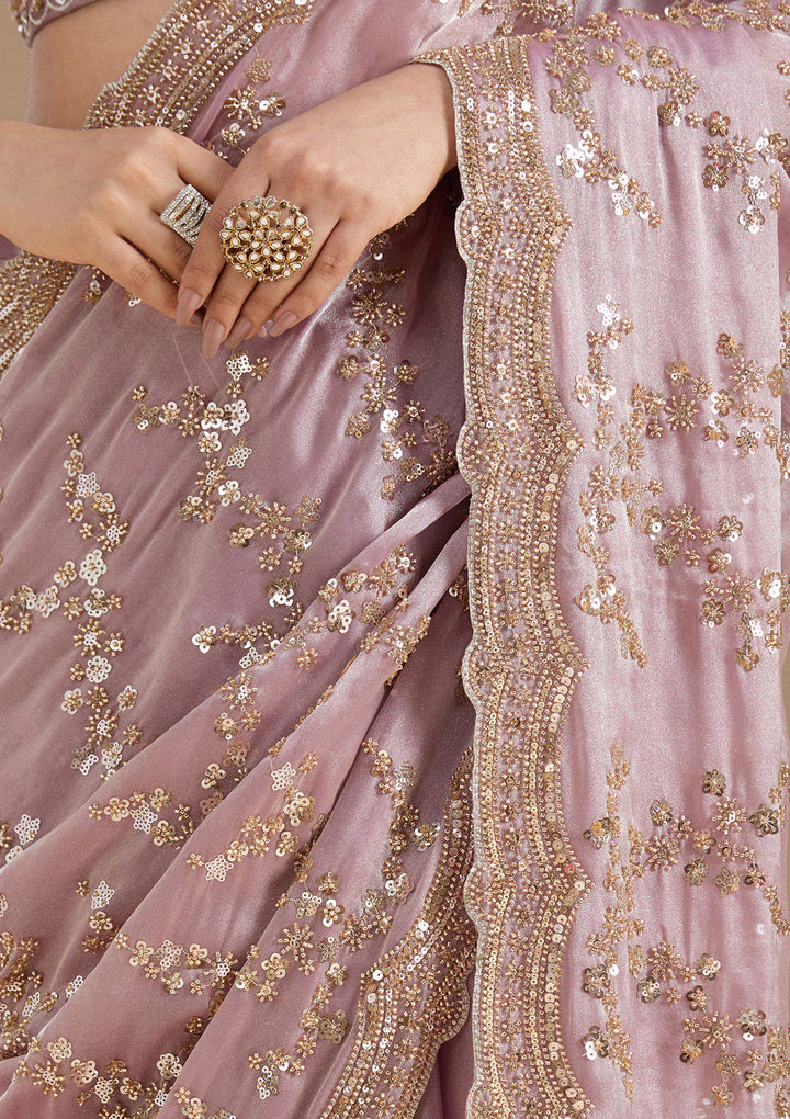 Light Lavender Tissue Cutdana Saree With Matching Blouse Piece
