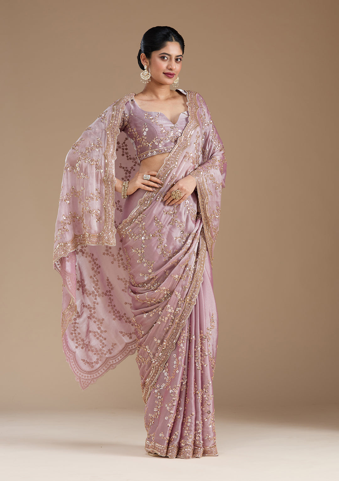Light Lavender Tissue Cutdana Saree With Matching Blouse Piece