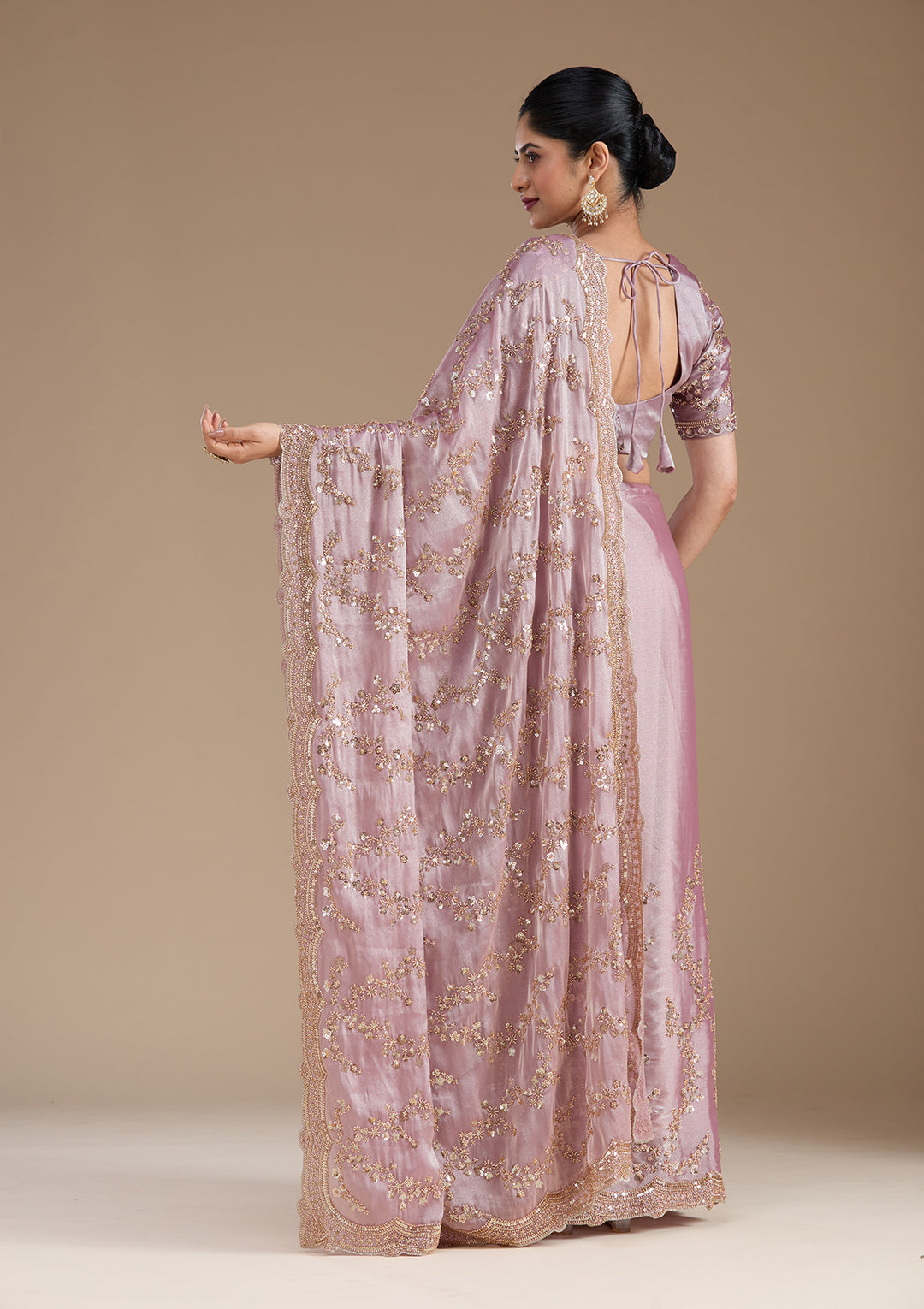 Light Lavender Tissue Cutdana Saree With Matching Blouse Piece