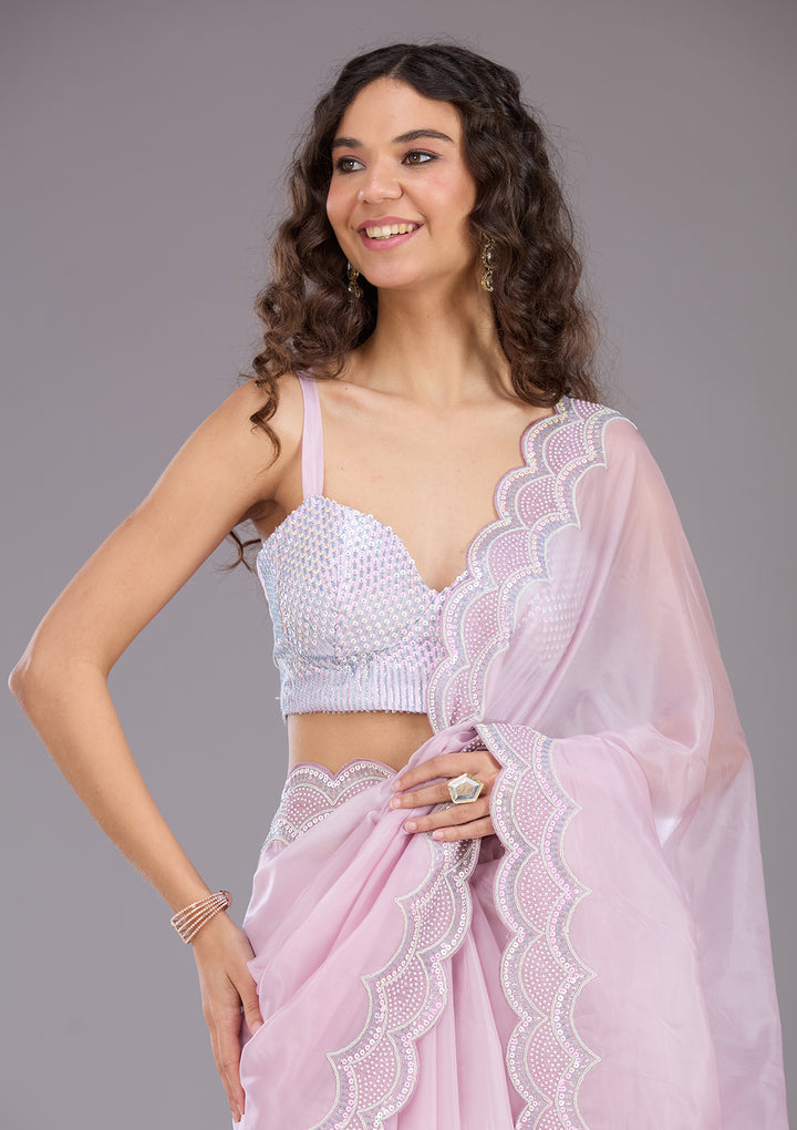 Lavender Sequins Organza Saree