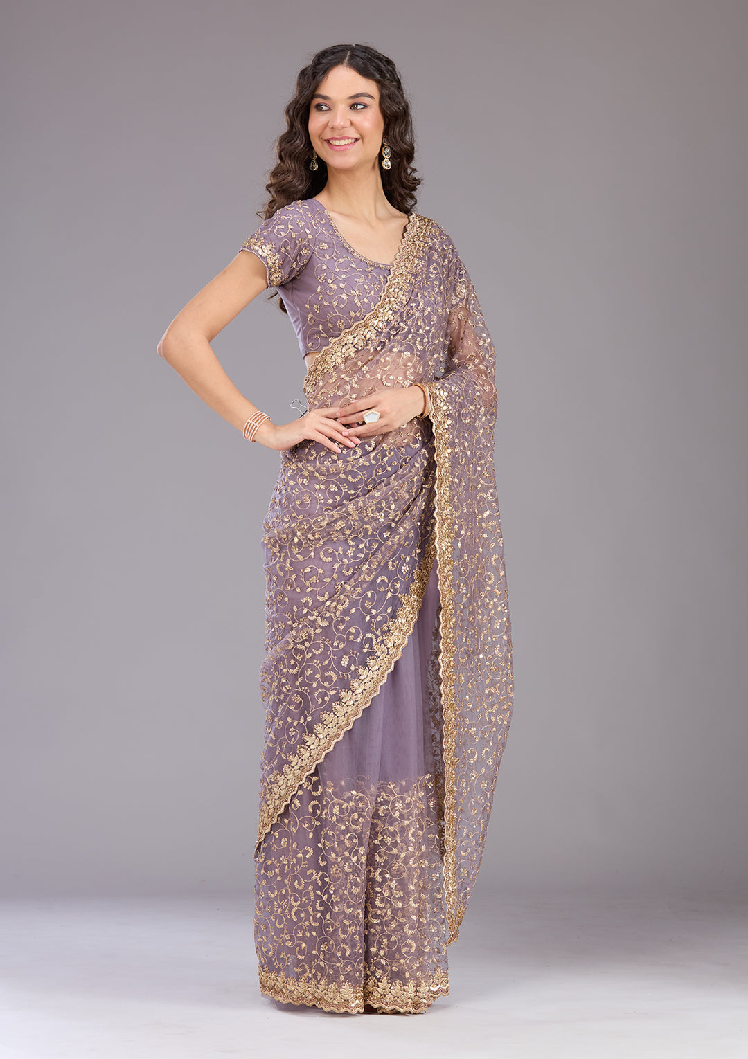 Onion Pink Cutdana Tissue Saree