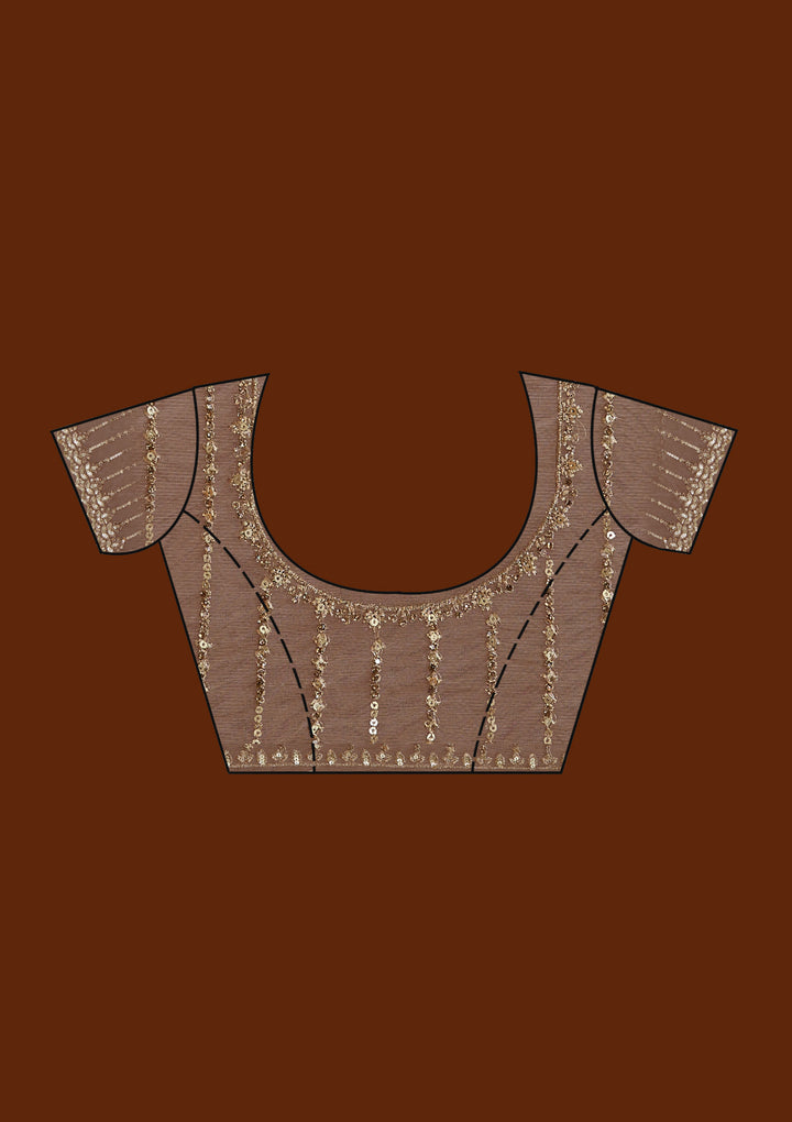 Beige Net Sequins Saree With Matching Blouse Piece