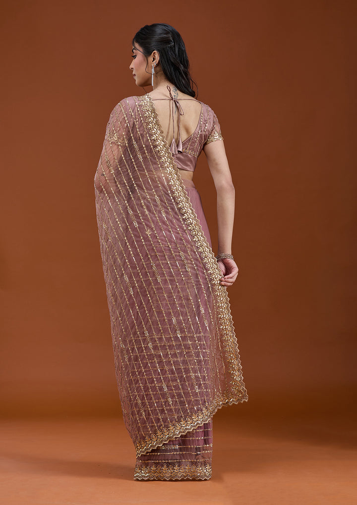 Onion Pink Sequins Net Saree