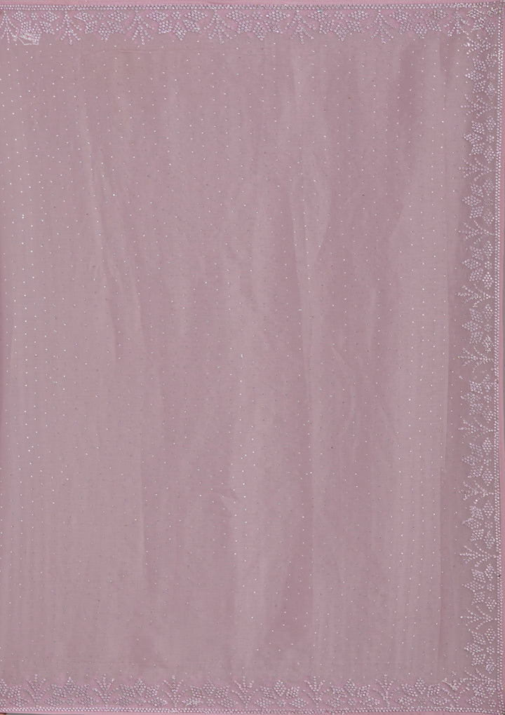 Mauve Chiffon Silver Stonework Saree With Matching Blouse Piece