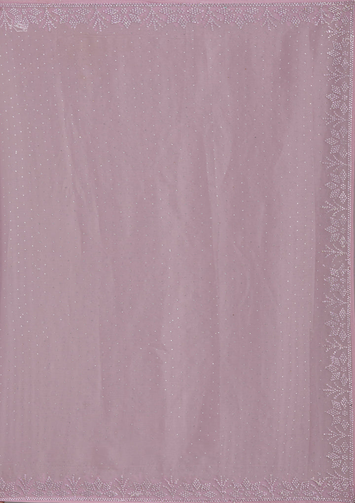 Mauve Chiffon Silver Stonework Saree With Matching Blouse Piece