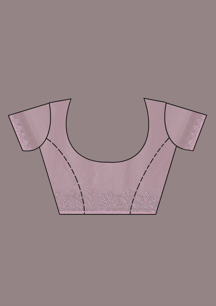 Mauve Chiffon Silver Stonework Saree With Matching Blouse Piece