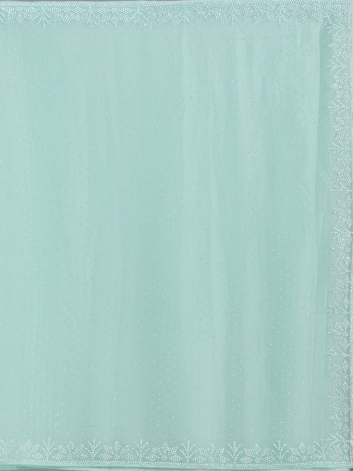 Sea Green Stonework (Silver) Chiffon Saree