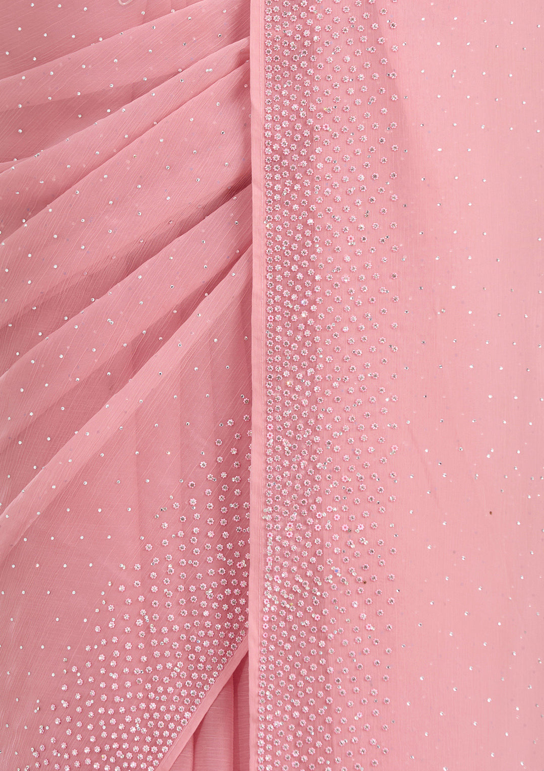 Gajari Pink Chiffon Silver Stonework Saree With Matching Blouse Piece