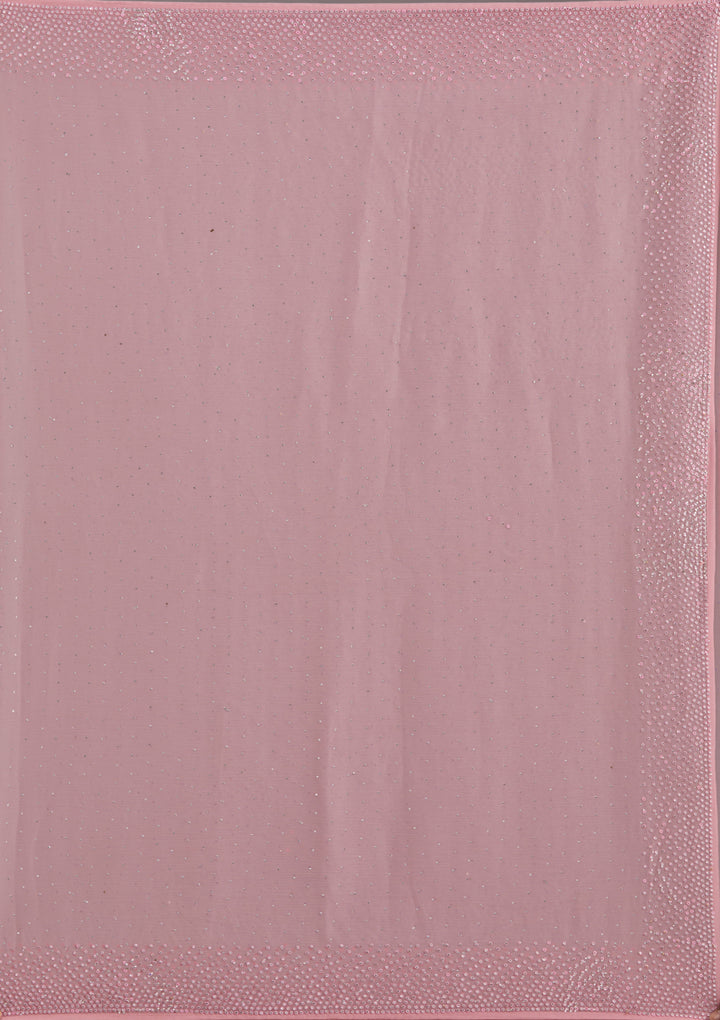 Gajari Pink Chiffon Silver Stonework Saree With Matching Blouse Piece