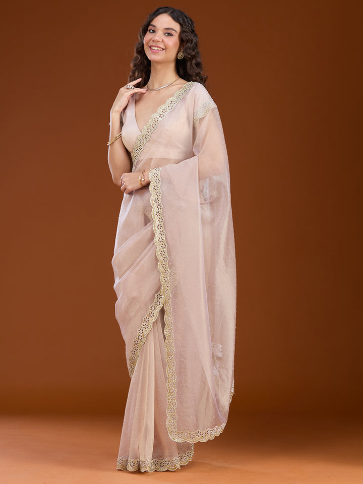 Beige Cutdana Tissue Saree