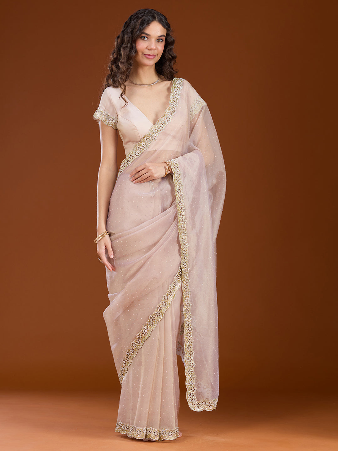 Beige Cutdana Tissue Saree