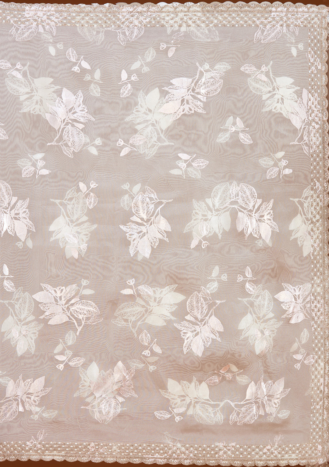 Beige Stonework (Gold) Organza Saree