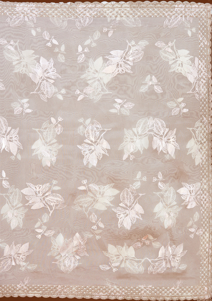 Beige Stonework (Gold) Organza Saree