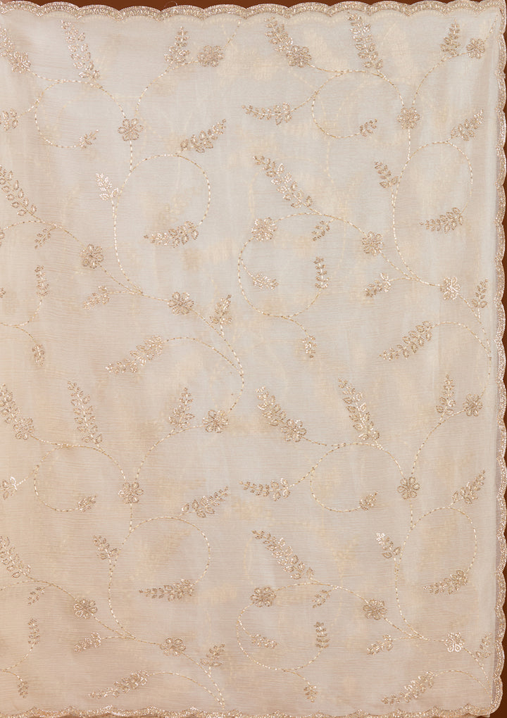 Beige Stonework (Gold) Tissue Saree