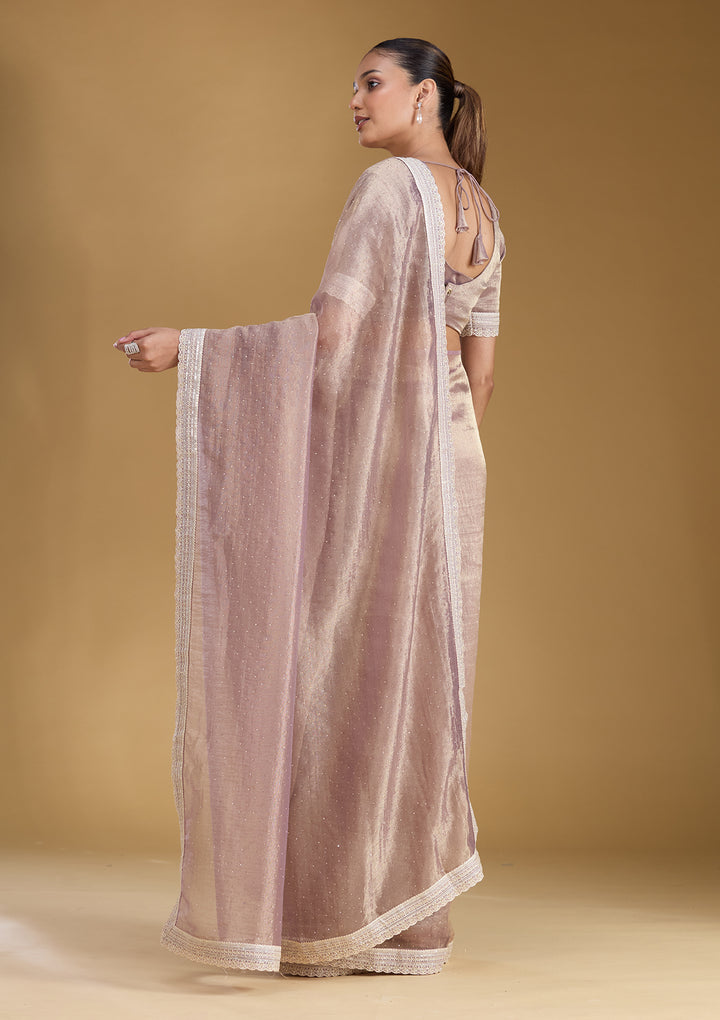 Lavender Tissue Gold Zariwork Saree With Matching Blouse Piece