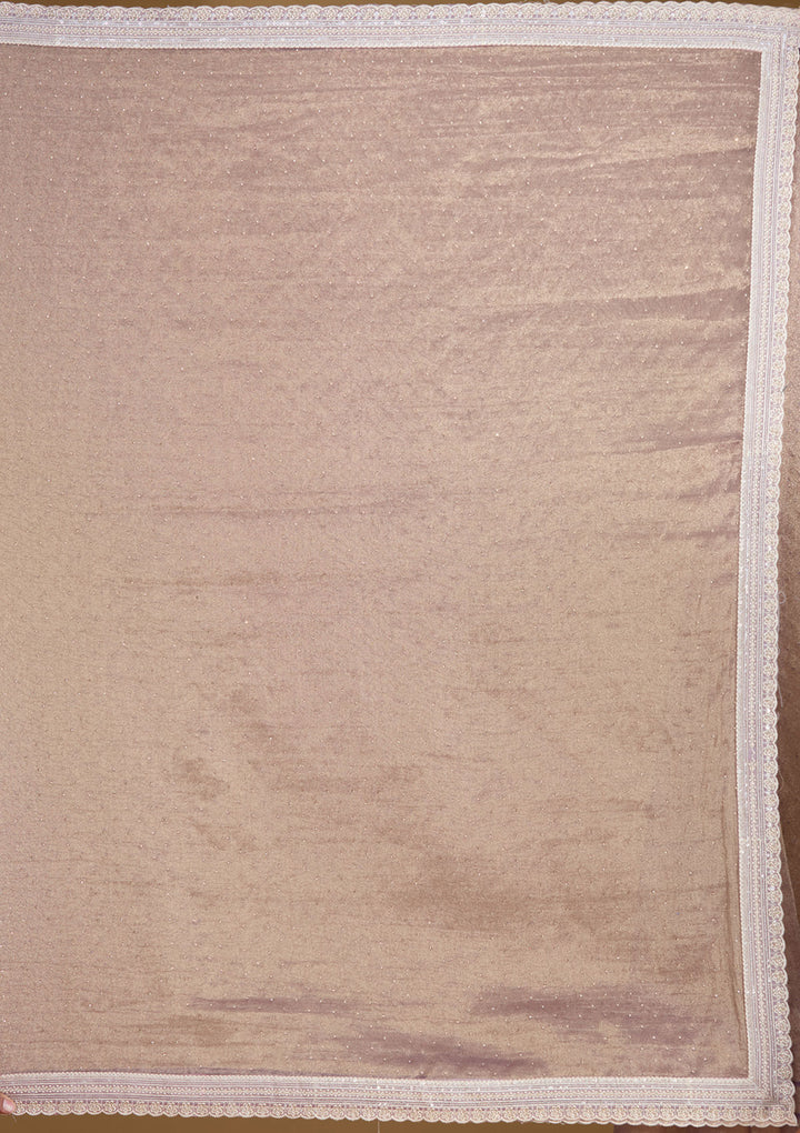 Lavender Tissue Gold Zariwork Saree With Matching Blouse Piece