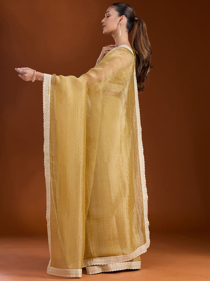 Mustard Zariwork (Gold) Tissue Saree