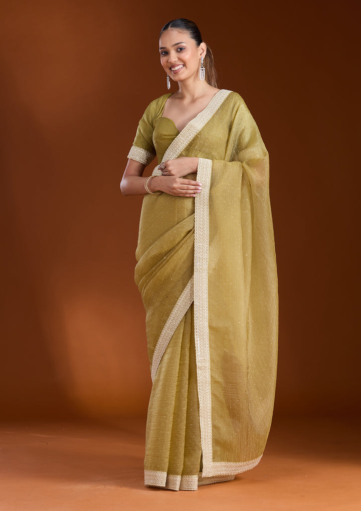Mehendi Zariwork (Gold) Tissue Saree