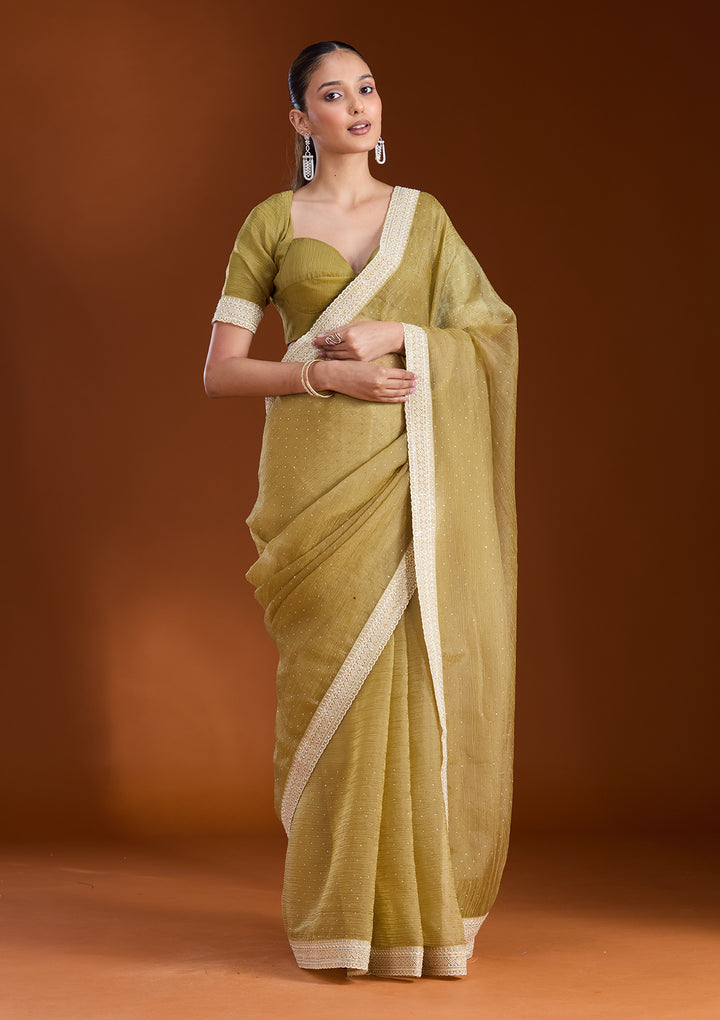 Mehendi Zariwork (Gold) Tissue Saree