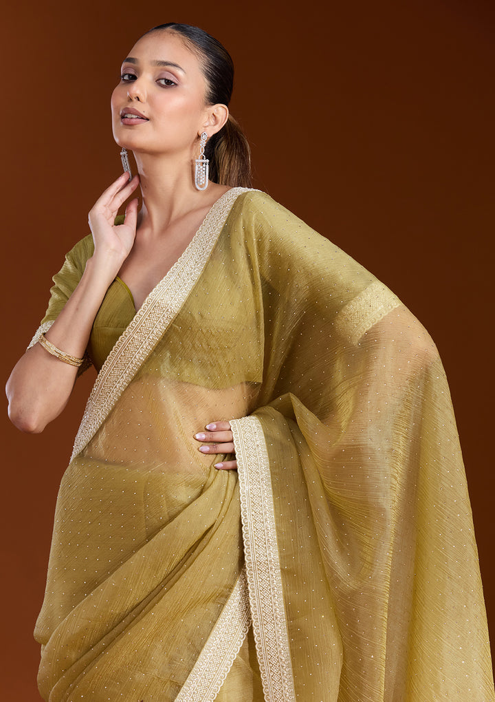 Mehendi Zariwork (Gold) Tissue Saree