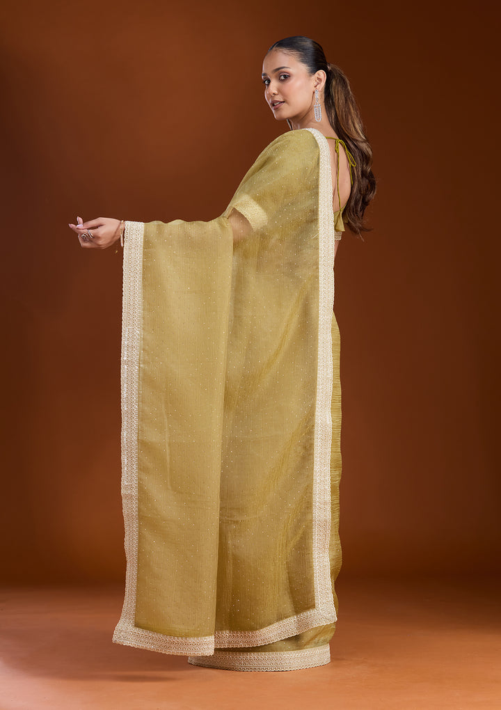 Mehendi Zariwork (Gold) Tissue Saree