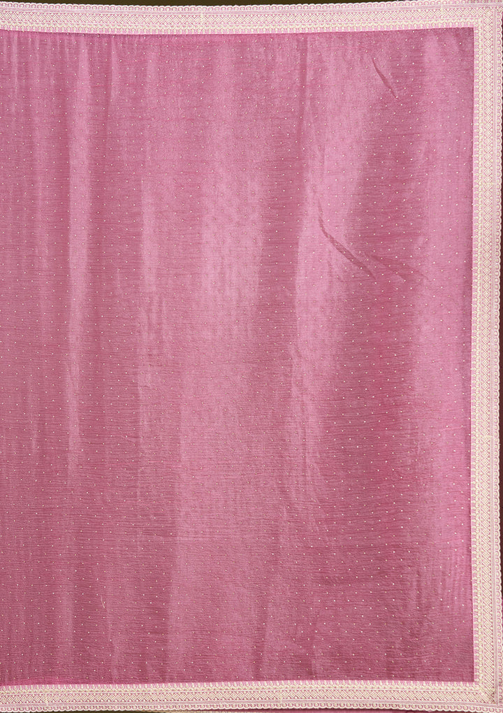 Onion Pink Tissue Gold Zariwork Saree With Matching Blouse Piece