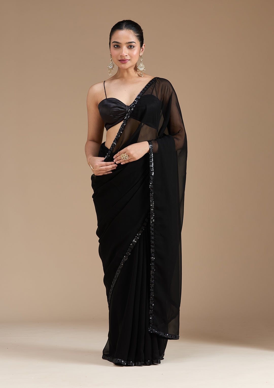 Black Sequins Georgette Saree