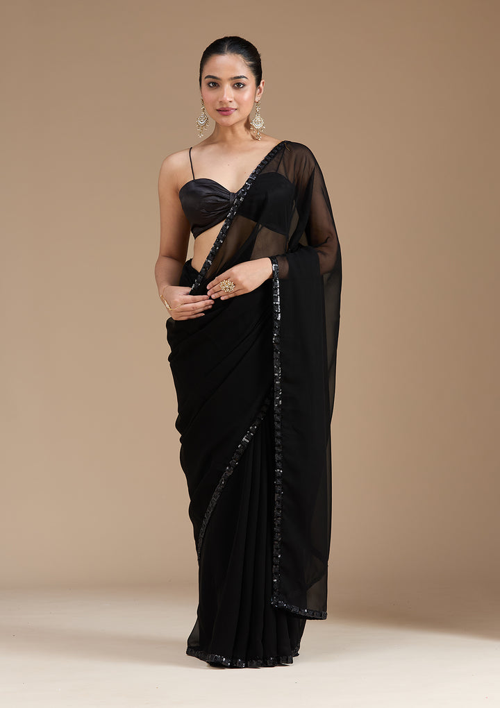 Black Sequins Georgette Saree