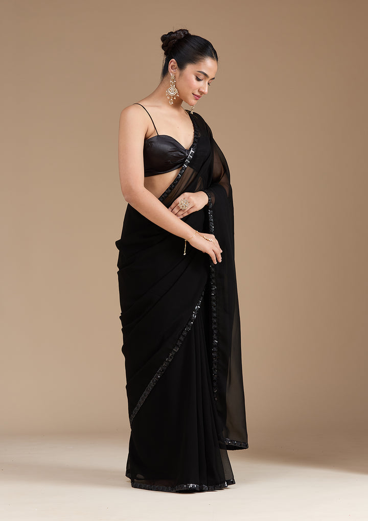 Black Sequins Georgette Saree
