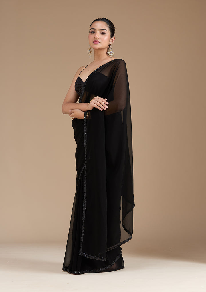 Black Sequins Georgette Saree