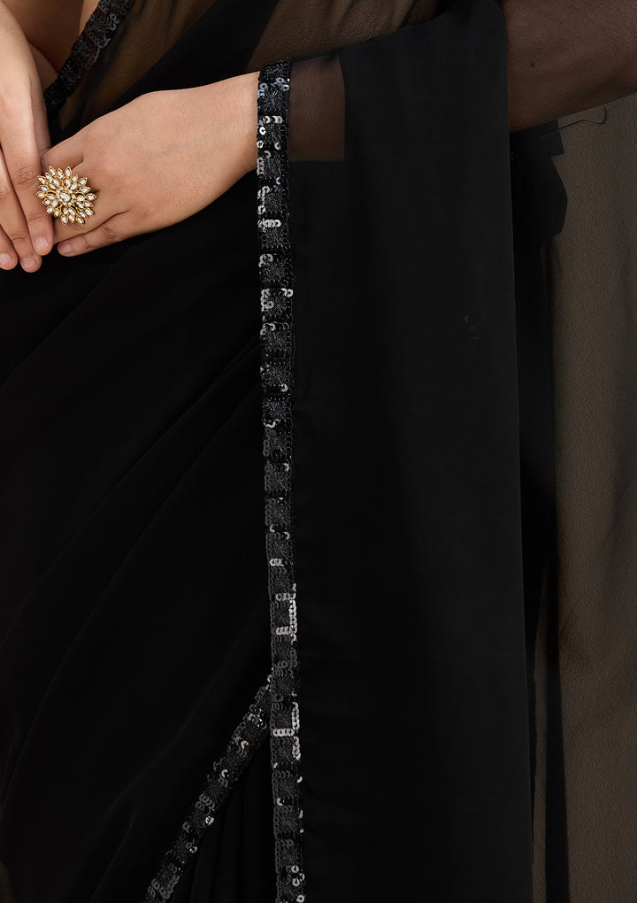Black Sequins Georgette Saree