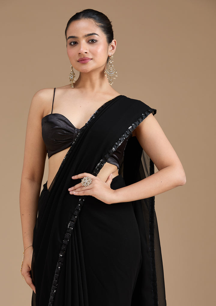 Black Sequins Georgette Saree