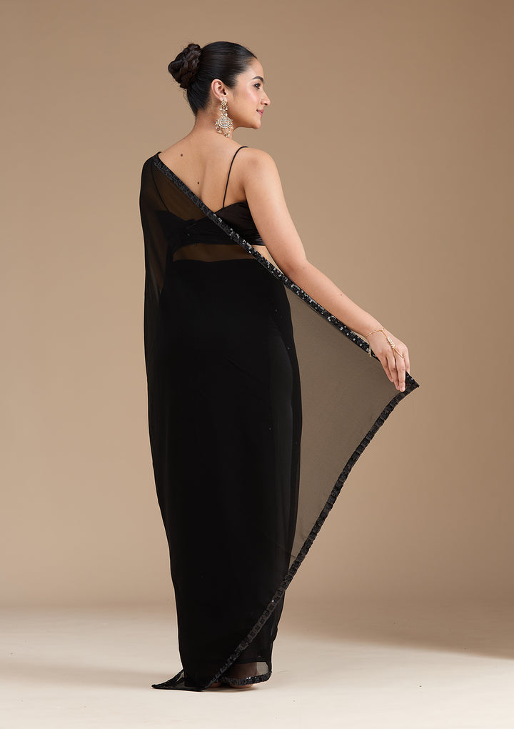 Black Sequins Georgette Saree