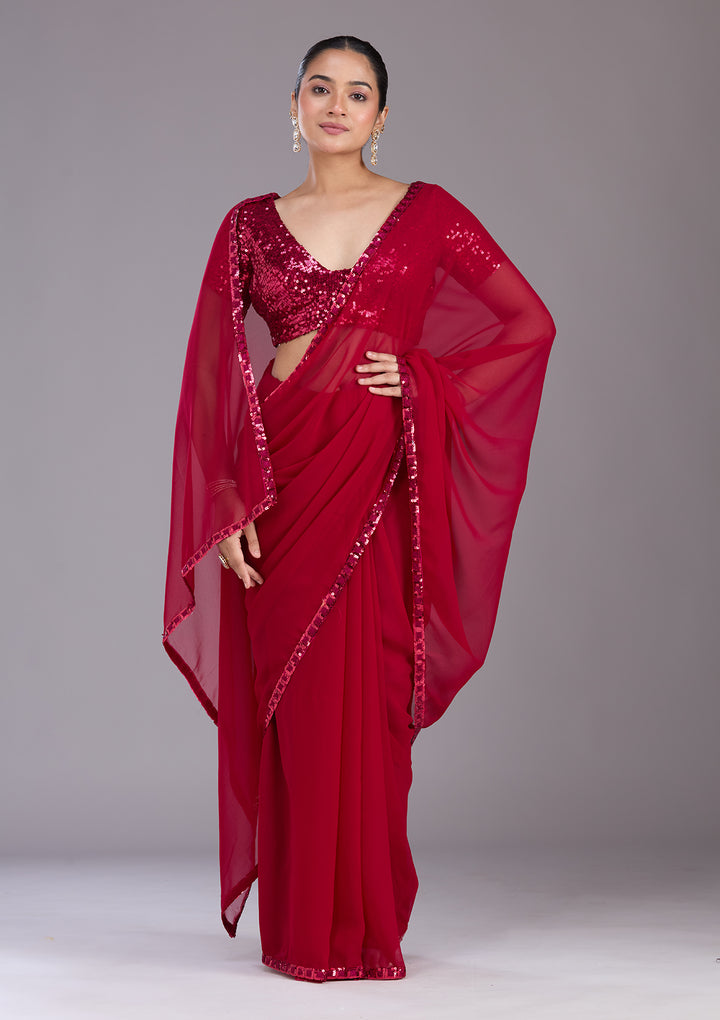 Maroon Sequins Georgette Saree