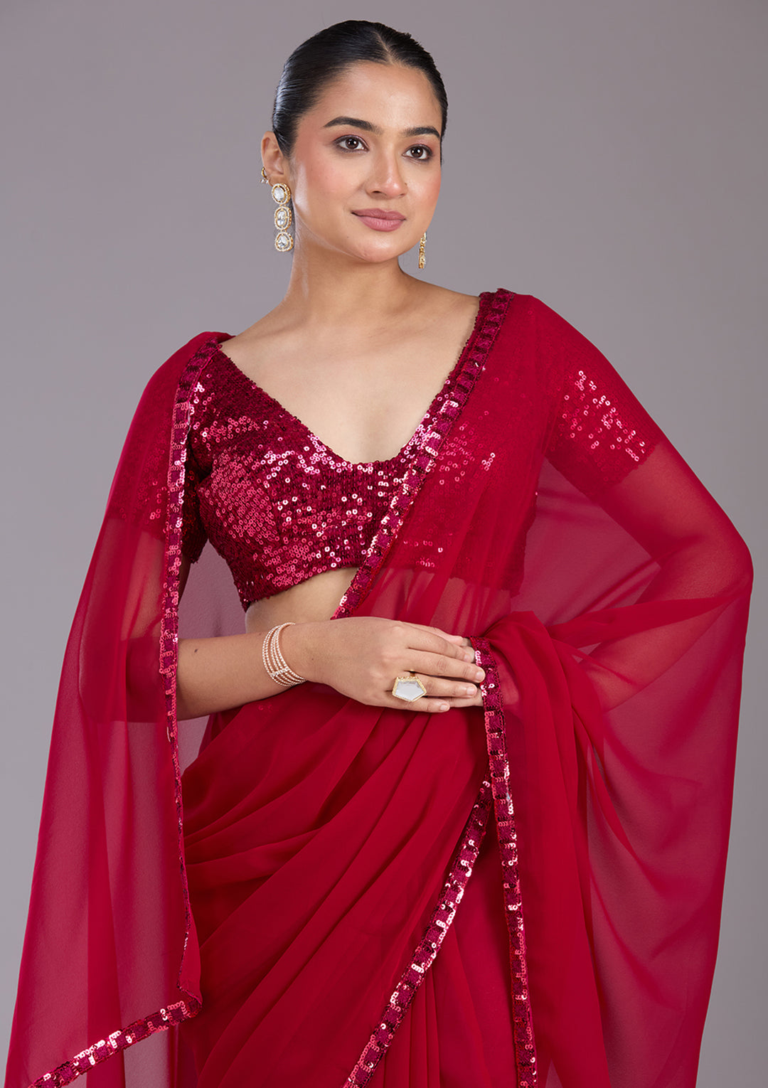 Maroon Sequins Georgette Saree