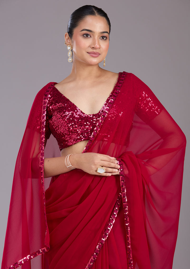 Maroon Sequins Georgette Saree