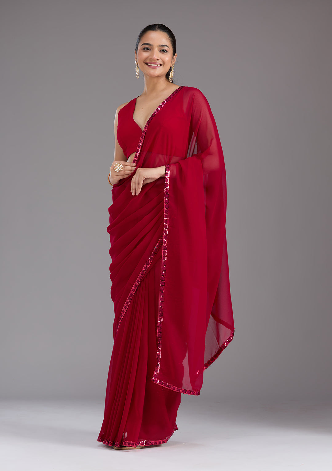 Maroon Sequins Georgette Saree
