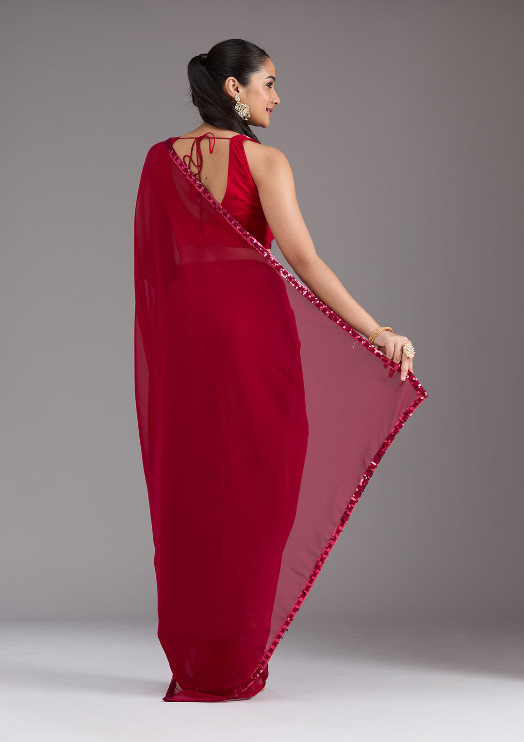 Maroon Sequins Georgette Saree