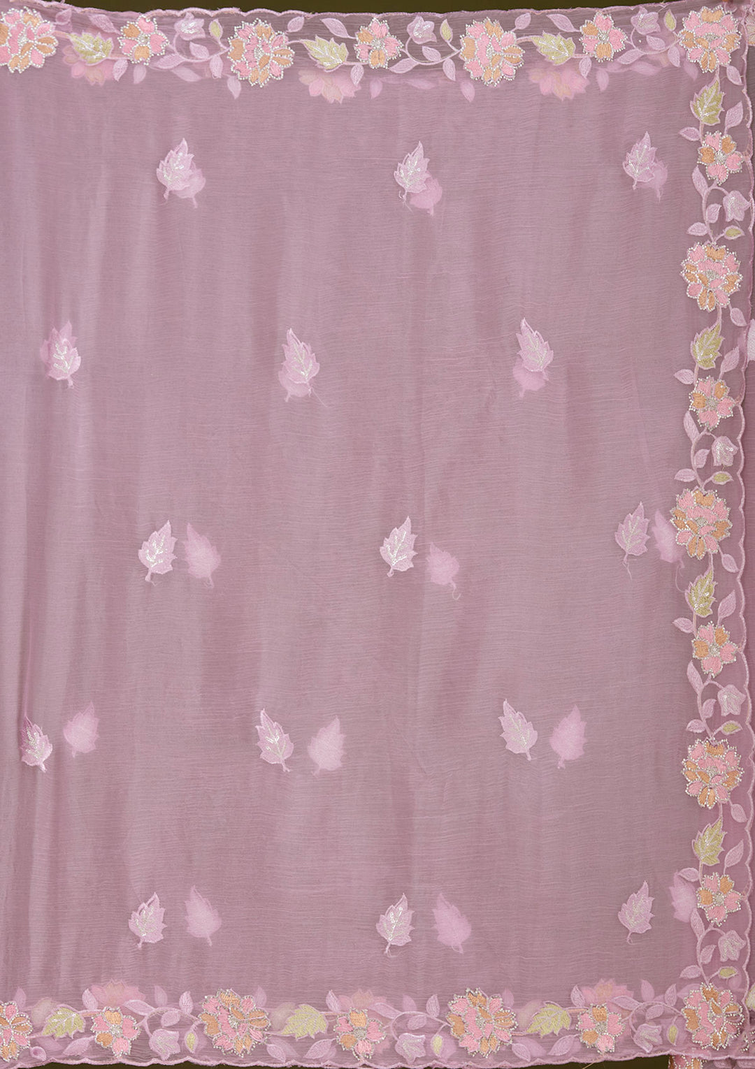 Lavender Threadwork Chiffon Saree