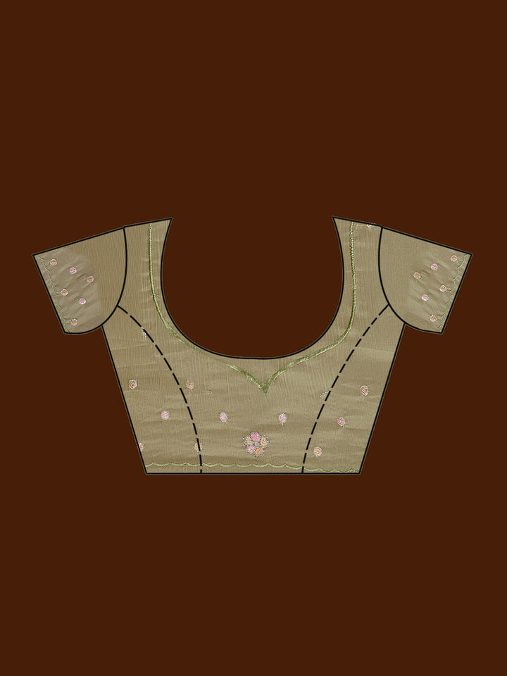 Pista Green Threadwork Chiffon Saree