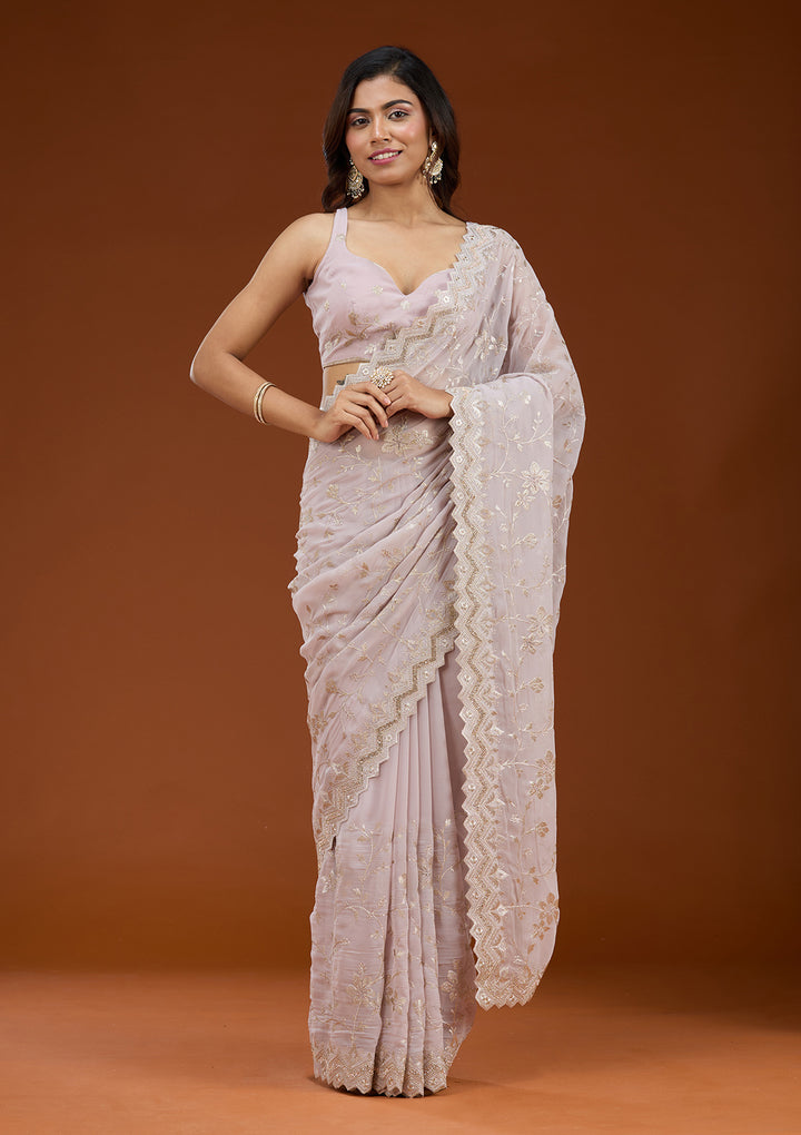 Mauve Zariwork (Gold) Georgette Saree