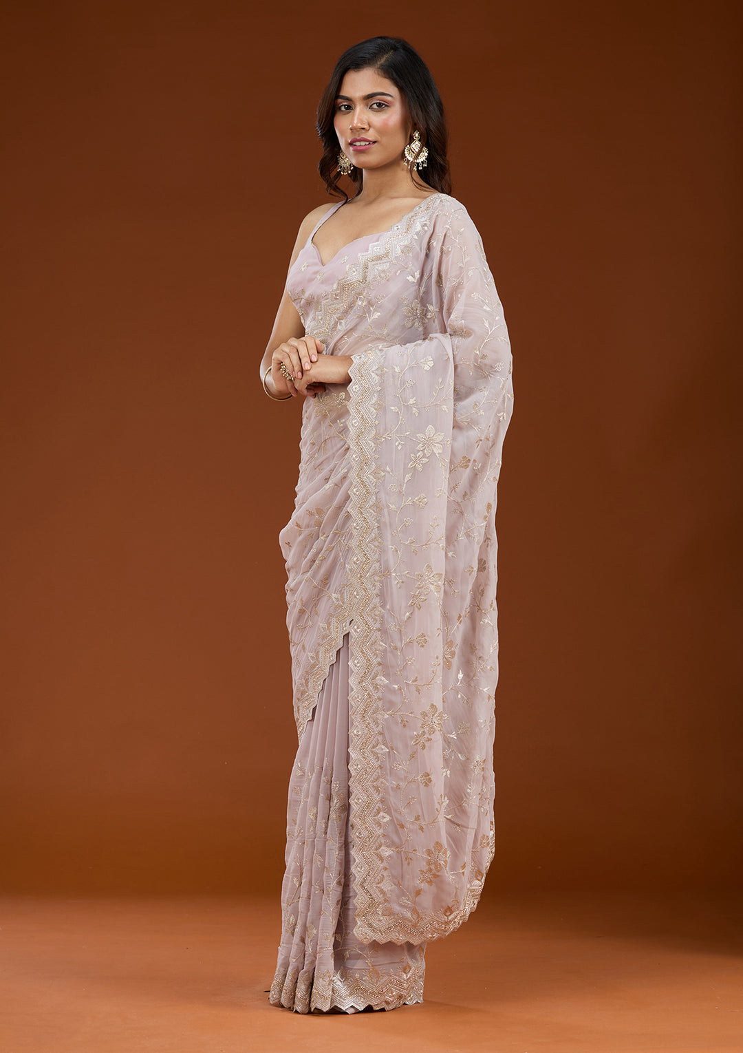 Mauve Zariwork (Gold) Georgette Saree
