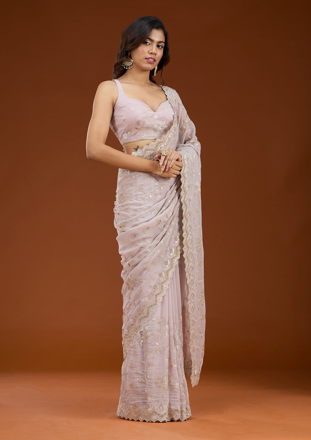 Mauve Zariwork (Gold) Georgette Saree