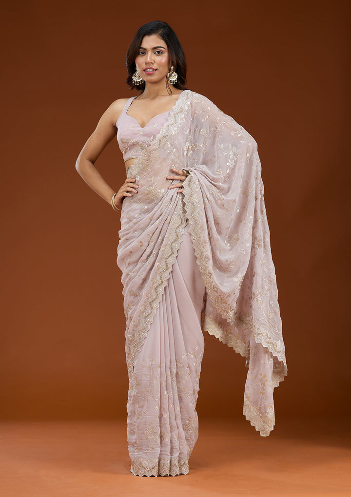 Mauve Zariwork (Gold) Georgette Saree